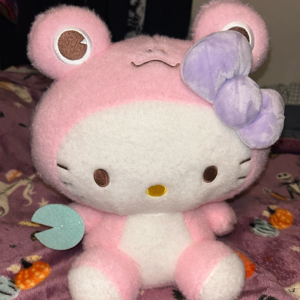 Sanrio Pink and White Plush with Purple Bow